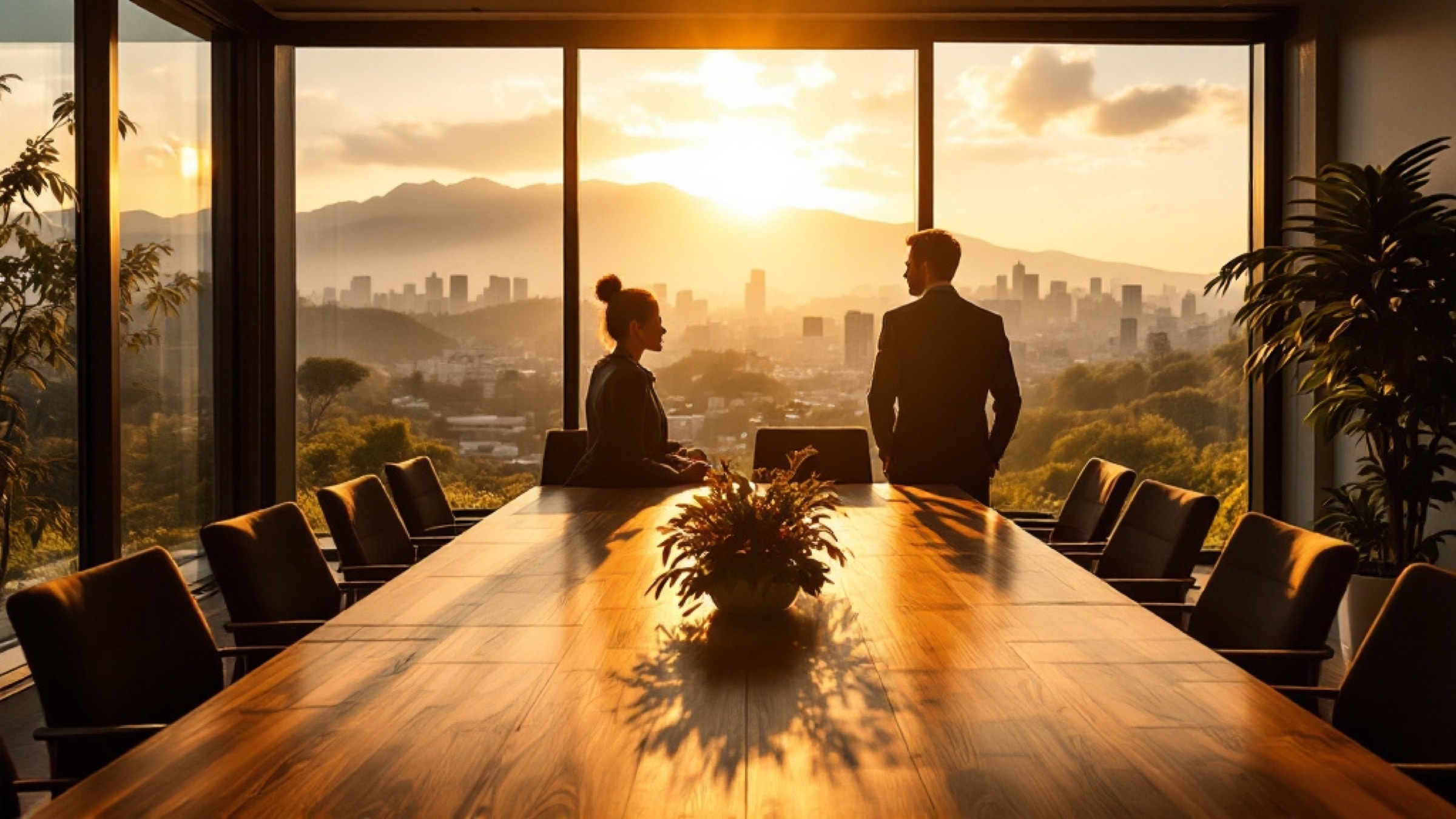 Sala de juntas de la firma con vista a las montañas de Medellín